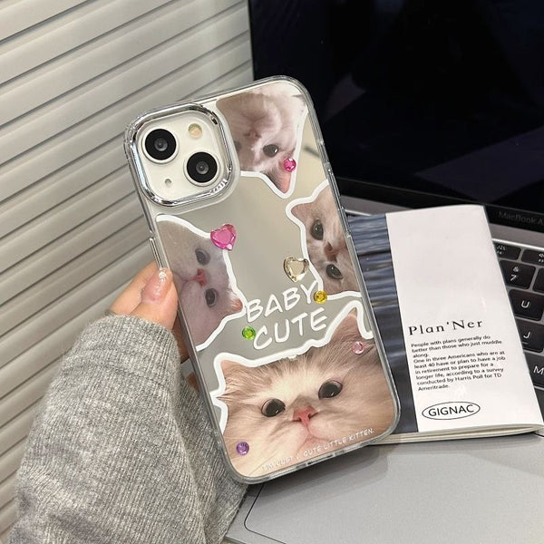 Silver Mirror Surface - Big Face Catty Phone Case  (Applicable to iPhone 14-11)